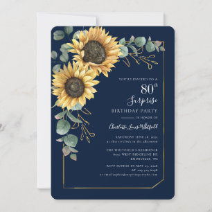 Floral Eucalyptus Sunflower 80th Birthday Invitation