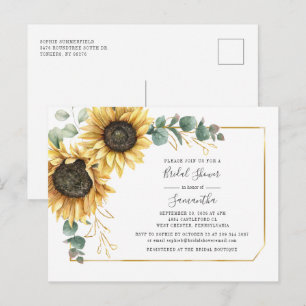 Floral Eucalyptus Sunflower Bridal Shower Invitation Postcard