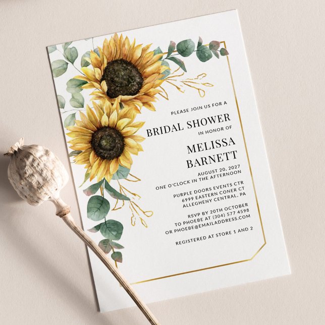 Floral Eucalyptus Sunflower Bridal Shower Invite (Floral Sunflower Eucalyptus Bridal Shower Invitation)