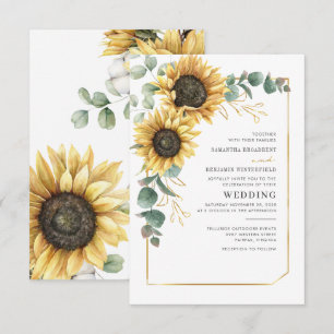 Floral Eucalyptus Sunflower Greenery Wedding Invitation