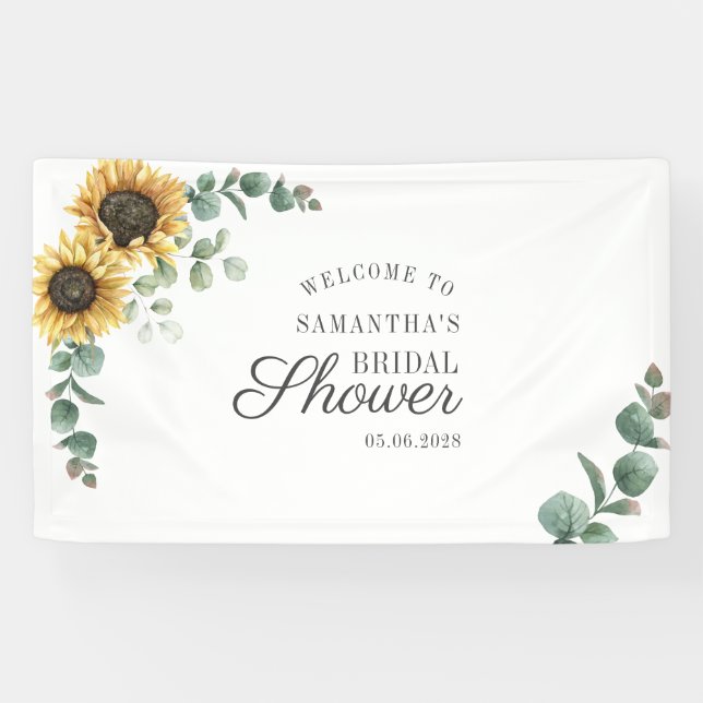 Floral Eucalyptus Sunflower Script Bridal Shower Banner (Horizontal)
