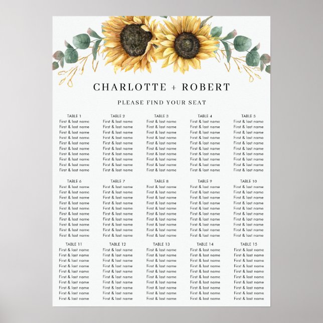 Floral Eucalyptus Sunflower Wedding Seating Chart (Front)