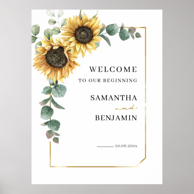 Floral Eucalyptus Sunflower Wedding Welcome Poster (Front)
