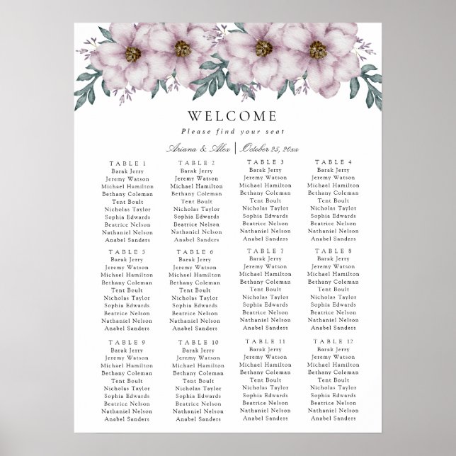 Floral Eucalyptus Wedding Seating Chart (Front)