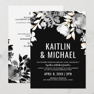 Floral Evening Wedding Invitation (Black & Gold)