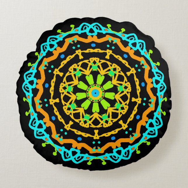 Floral Excite Round Throw Pillow  (Front)