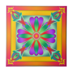 Floral Exotic Colourful Kitchen or Bathroom Tile