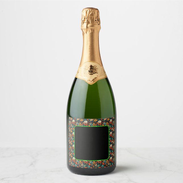 Floral Exotic Flowers Pattern Sparkling Wine Label (Front)