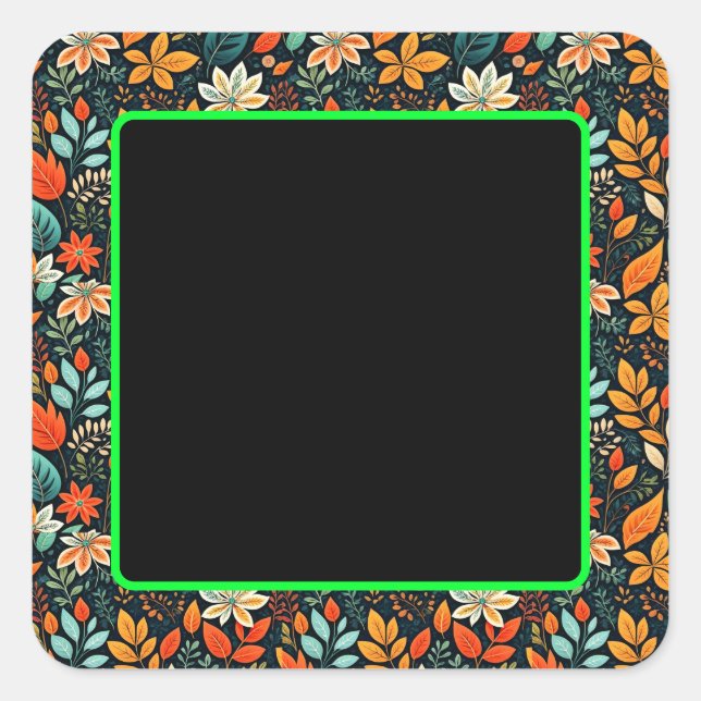 Floral Exotic Flowers Pattern Square Sticker (Front)