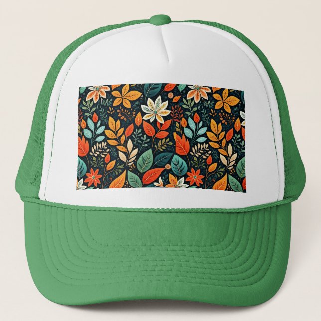 Floral Exotic Flowers Pattern Trucker Hat (Front)