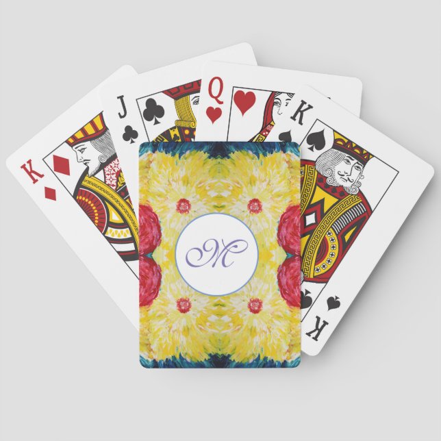 Floral Explosion Abstrcat Painting,  Monogram Playing Cards (Back)