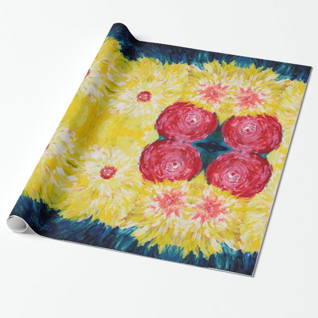 Floral Explosion Abstrcat Painting Wrapping Paper (Unrolled)