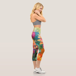 Floral Explosion: Bursting Colour Pattern Capri Leggings