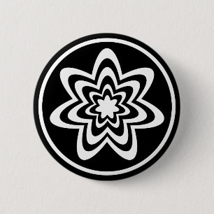 Floral Explosion Button, Black 6 Cm Round Badge