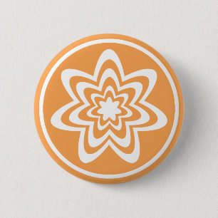 Floral Explosion Button, Orange 6 Cm Round Badge