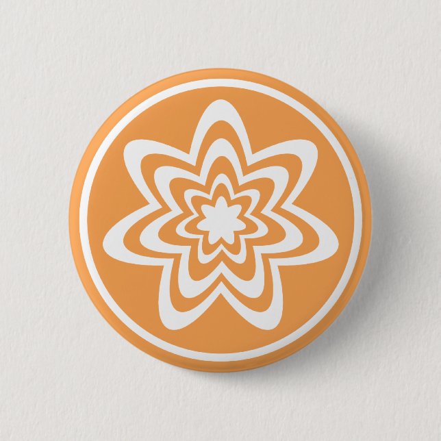 Floral Explosion Button, Orange 6 Cm Round Badge (Front)