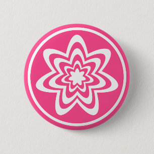 Floral Explosion Button, Pink 6 Cm Round Badge