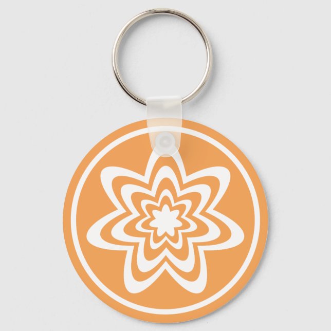 Floral Explosion Keychain, Orange Key Ring (Front)