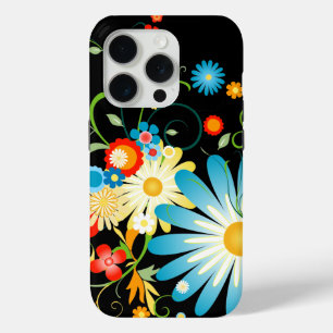 Floral Explosion of Colour on Black iPhone 15 Pro Case
