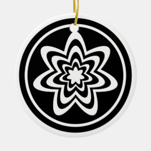 Floral Explosion Ornament, Black and White Ceramic Tree Decoration