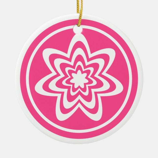 Floral Explosion Ornament, Pink Ceramic Tree Decoration (Front)