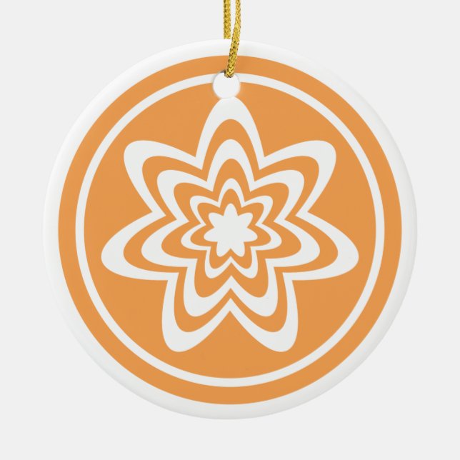 Floral Explosion Ornament, Tangerine Ceramic Tree Decoration (Front)
