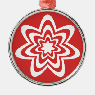 Floral Explosion Premium Round Ornament, Red Metal Tree Decoration