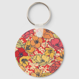 Floral Explosion: Seamless Vintage Trend. Key Ring
