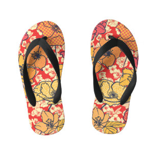 Floral Explosion: Seamless Vintage Trend. Kid's Flip Flops