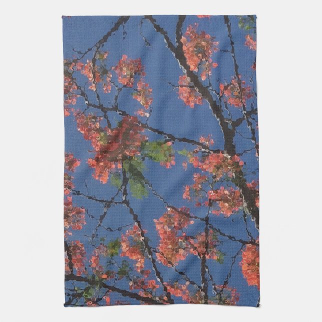 Floral Fabric, Blue Tea Towel (Vertical)