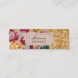 Floral Fabric Patchwork (Gold) Personalised Mini Business Card