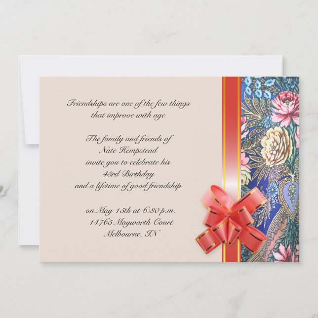 Floral fabric pattern invitation (Front)
