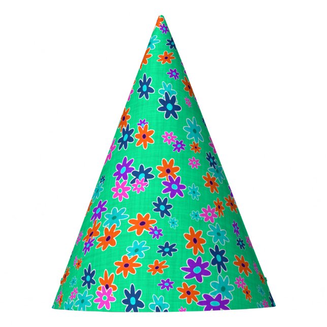 Floral Fabric Seamless Pattern coloured Party Hat (Front)