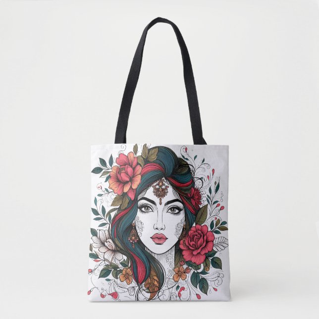 Floral  Face – Boho Beauty Tote (Front)