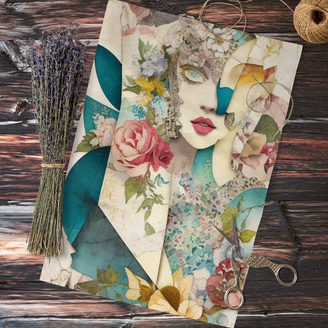 Floral Face Mixed Media Collage Ephemera Decoupage Tissue Paper (Creator Uploaded)