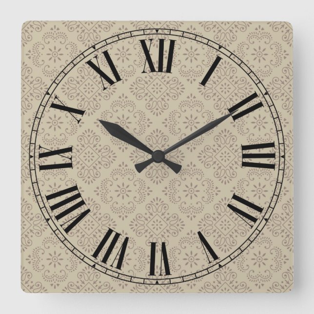 Floral Face Roman Numeral Square Wall Clock (Front)