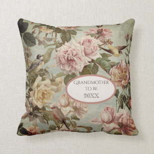 Floral Faded Aqua Blush Elegant Grandmother to be Cushion
