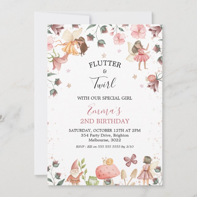 Floral Fairies Girls Birthday Party Invitation (Front)