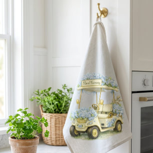 Floral Fairway Hydrangea Golf Cart Tea Towel