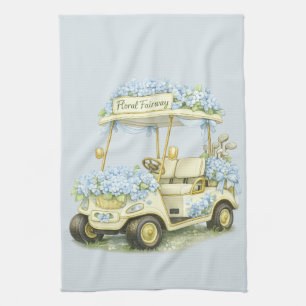 Floral Fairway Hydrangea Golf Cart Tea Towel