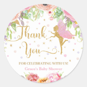 Floral Fairy Baby Shower Birthday Thank You Favour Classic Round Sticker