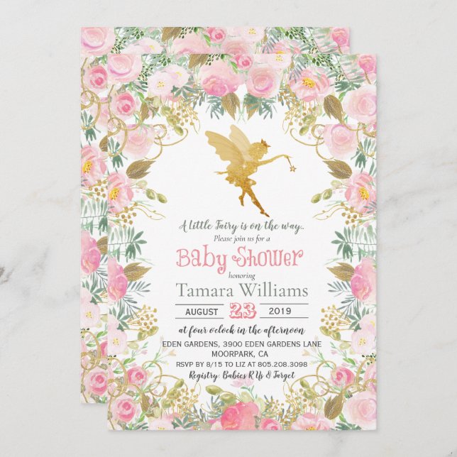 Floral Fairy Baby Shower Invitation (Front/Back)