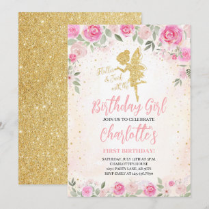 Floral Fairy Birthday Gold Glitter Invitation