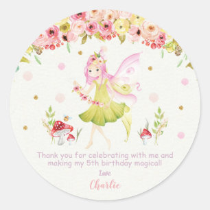 Floral Fairy Birthday Party Favour Thank You Classic Round Sticker