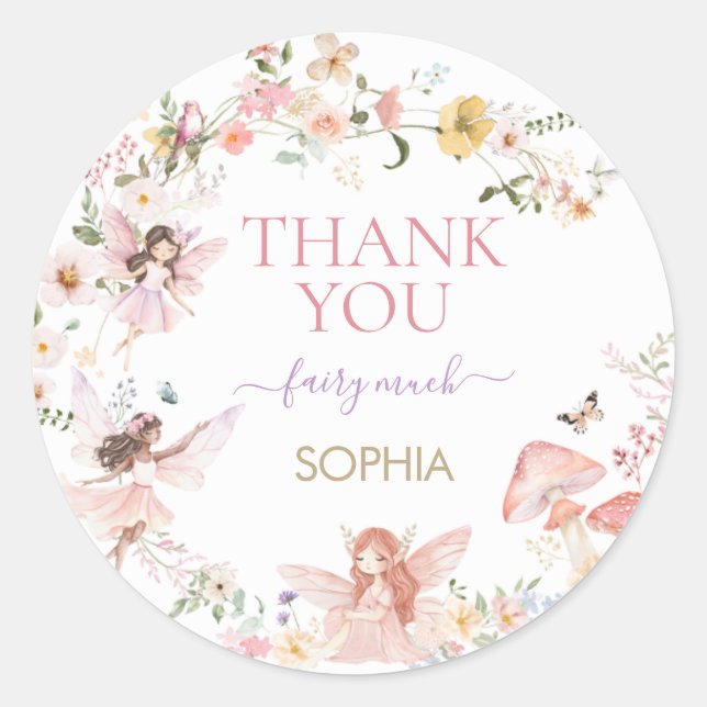 Floral Fairy First Birthday Party  Classic Round Sticker (Front)