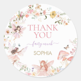 Floral Fairy First Birthday Party  Classic Round Sticker