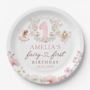 Floral Fairy First Birthday Party Paper Plates