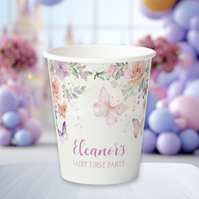 Floral Fairy First Birthday Personalised Paper Cup (Creator Uploaded)