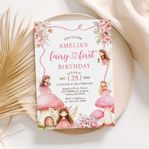Floral Fairy First Girls 1st Birthday Party Invitation