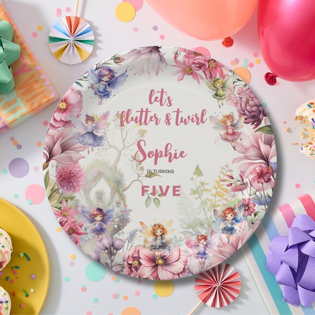 Floral fairy garden kids birthday paper plate (Creator Uploaded)